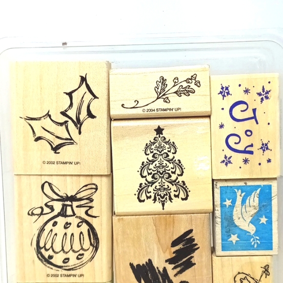 Christmas Winter Pine Tree Denami Design Wood Mounted Rubber Stamp lot of 16 - Picture 2 of 4